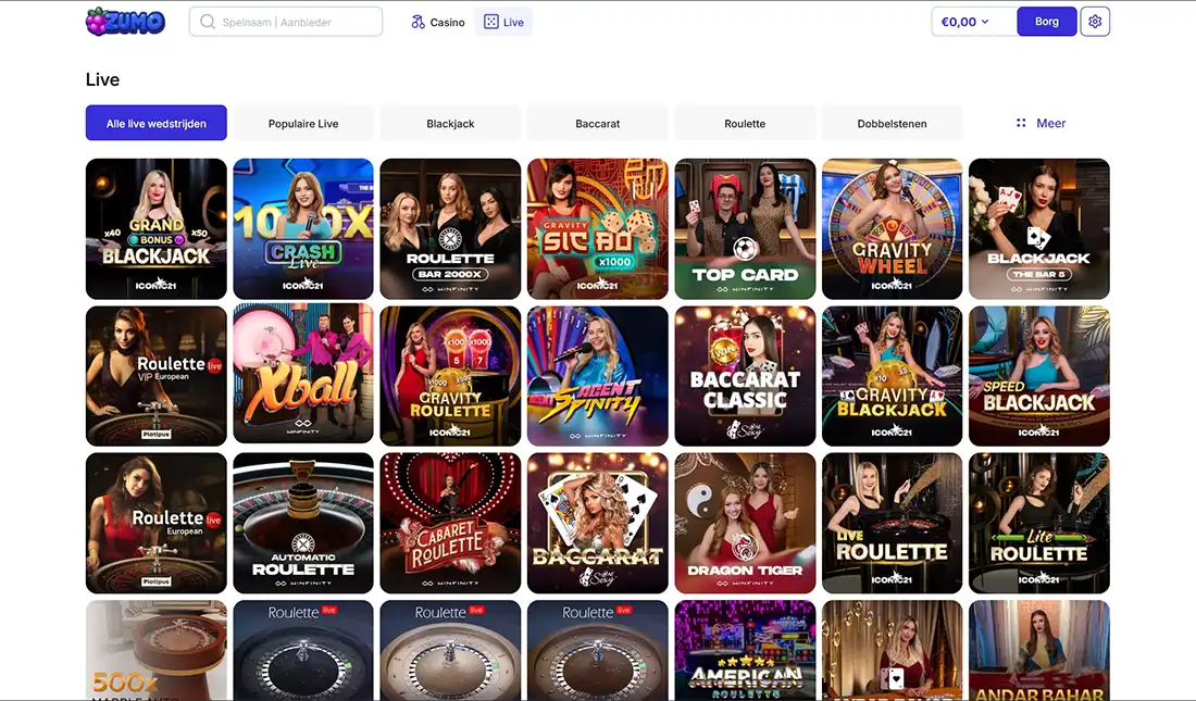 ZumoBetCasino Live casino